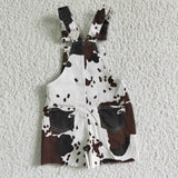 Kids Jean Suspender Cow Print Shorts