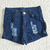Dark Blue Distressed Jeans Denim Shorts