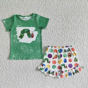 Promotional Inchworm Green Girls Shorts Sets