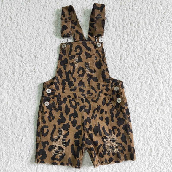 Kids Jean Suspender Cheetah Shorts