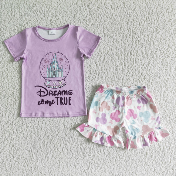Promotional Dreams Come True Purple Girls Shorts Sets