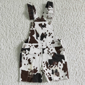 Kids Jean Suspender Cow Print Shorts