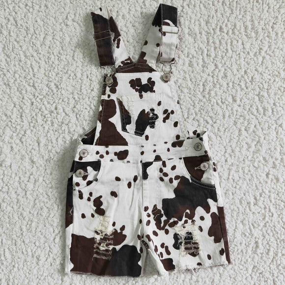 Kids Jean Suspender Cow Print Shorts