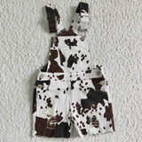 Kids Jean Suspender Cow Print Shorts