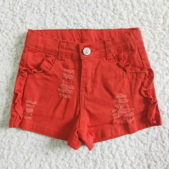 Red Distressed Jeans Denim Shorts