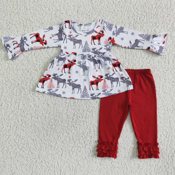 Reindeer Red Ruffles Girls Christmas Outfits