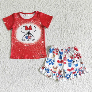 Promotional Cartoon Red Girls 4th of July Outfits