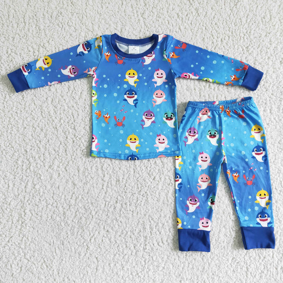 Promotional Cartoon Blue Boys Long Sleeve Pajamas