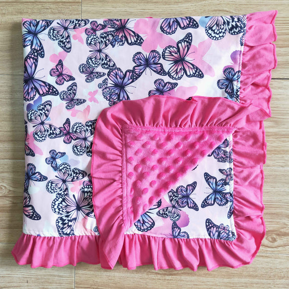 Butterfly Hot Pink Ruffles Blankets