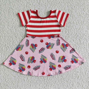 Books Apple Red Stripes Girls Back to School Dress