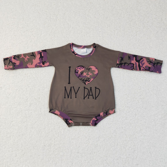 I Love My Dad Letters Jungle Camo Girls Valentine Romper