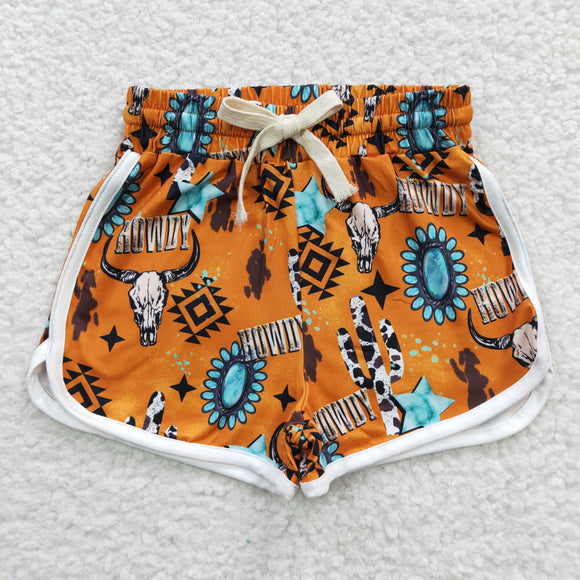 Highland Cow Aztec Gem Orange Milk Silk Girls Shorts