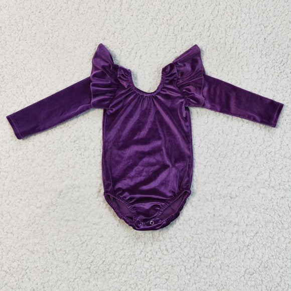 Solid Purple Ruffles Girls Fall Romper
