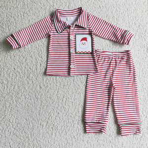 Santa Red Stripes Collar Boys Christmas Pajamas