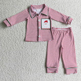 Santa Red Stripes Collar Boys Christmas Pajamas