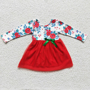 Promotional Floral Bow Red Tulle Gauze White Girls Valentine Dress
