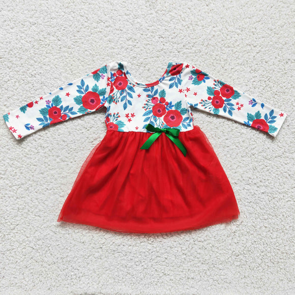 Promotional Floral Bow Red Tulle Gauze White Girls Valentine Dress