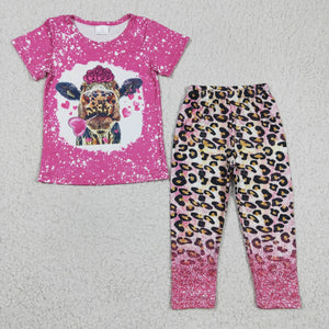 Love Cow Bleached Leopard Print Hot Pink Girls Valentine Outfits