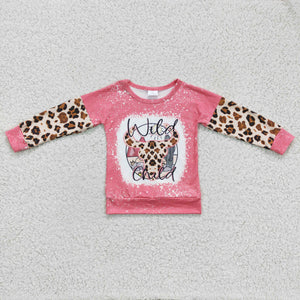 Wild Child Leopard Print Pink Girls Long Sleeve Top