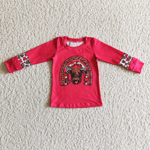 Rainbow Cow Hot Pink Girls Valentine Top