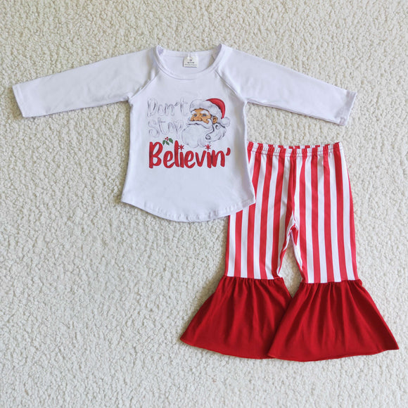 Believin Red White Stripes Girls Christmas Outfits