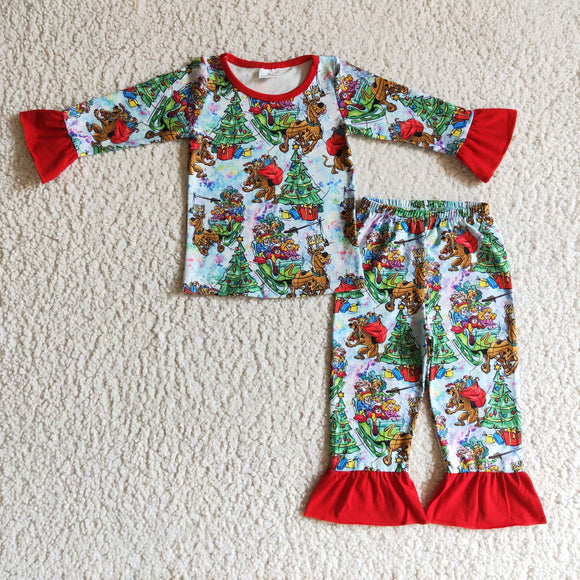 Promotional Cartoon Tree Dog Red Girls Christmas Pajamas