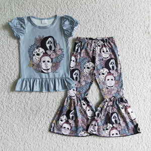 Scary Floral Blue Girls Halloween Outfits