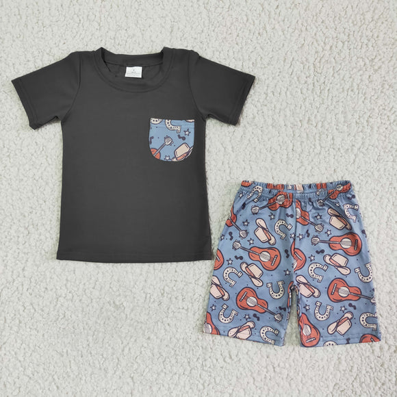 Dark Brown Guitar Boys Shorts Sets