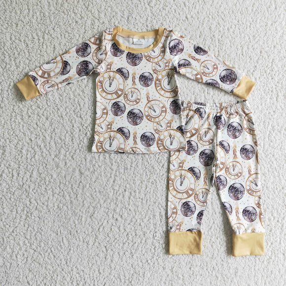 Countdown Gold White New Year Boys Long Sleeve Pajamas