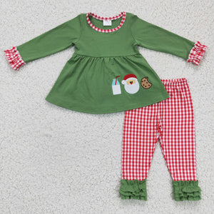 Milk Santa Cookies Red Plaid Green Girls Christmas Outfits