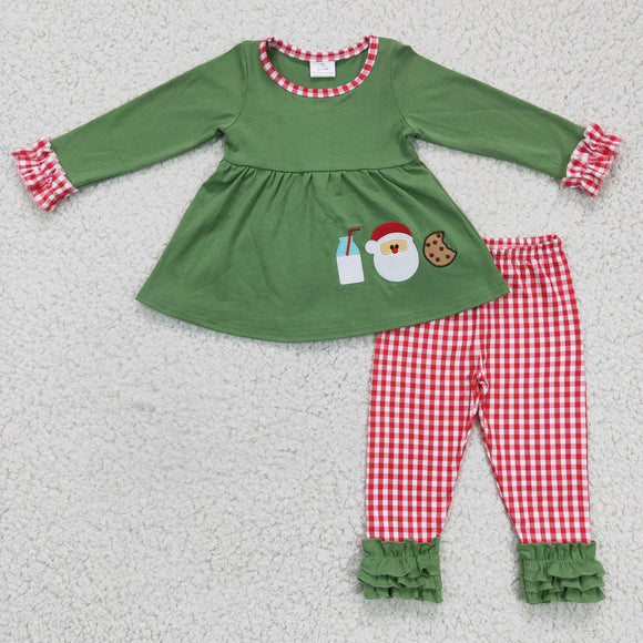 Milk Santa Cookies Red Plaid Green Girls Christmas Outfits