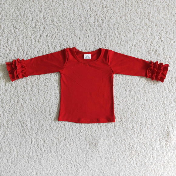 Solid Red Ruffles Girls Long Sleeve Top