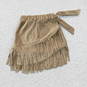 Khaki Tassels Girls Skirts