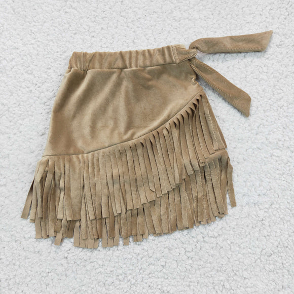 Khaki Tassels Girls Skirts