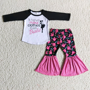 Cartoon Doll Hot Pink Dance Girls Long Sleeve+Trousers Sets