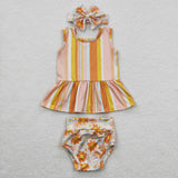 Orange Stripe Floral Girls Bummies Sets