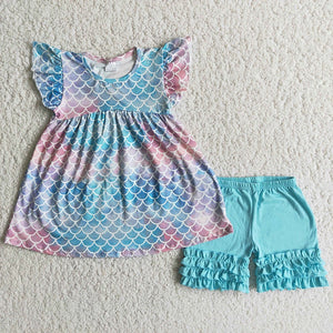 Promotional Blue Scale Girls Shorts Sets
