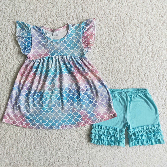 Promotional Blue Scale Girls Shorts Sets