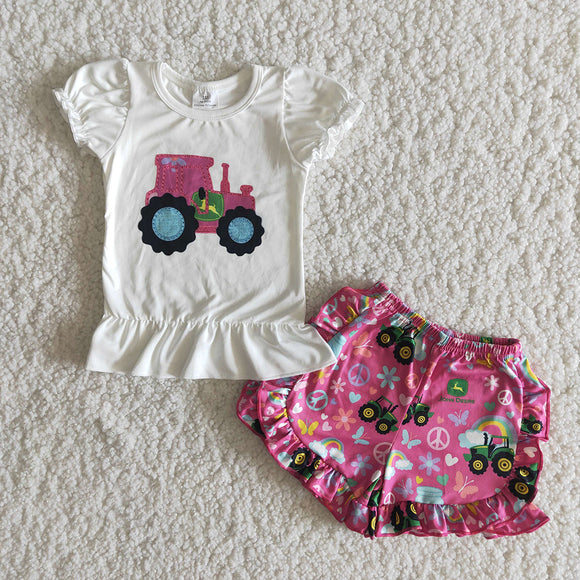Promotional Hot Pink Tractor Girls Shorts Sets