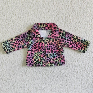 Leopard Print Tie Dye Kids Pullover Plush Coat