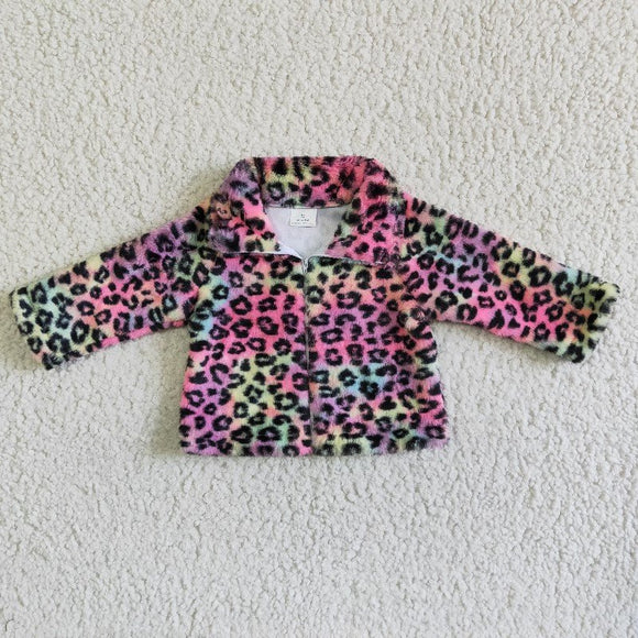 Leopard Print Tie Dye Kids Pullover Plush Coat