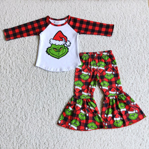 Promotional Cartoon Plaid Girls Christmas Outfits