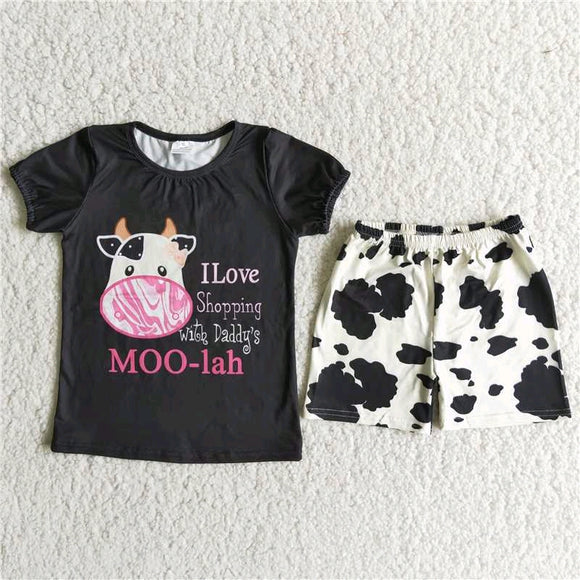 Promotional MOO Black Cow Print Girls Shorts Sets