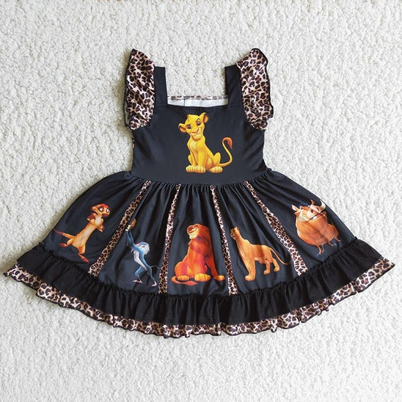 Promotional Cartoon Lion Black Girls Patchwork Dress