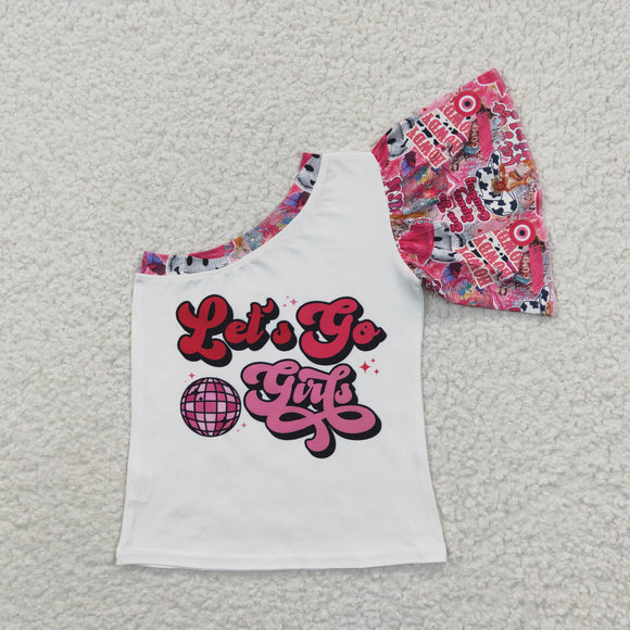 Let's go girls One Shoulder Girls Short Sleeve Top