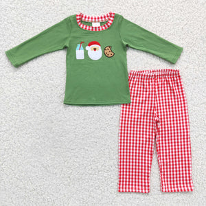 Milk Santa Cookies Red Plaid Green Boys Christmas Outfits
