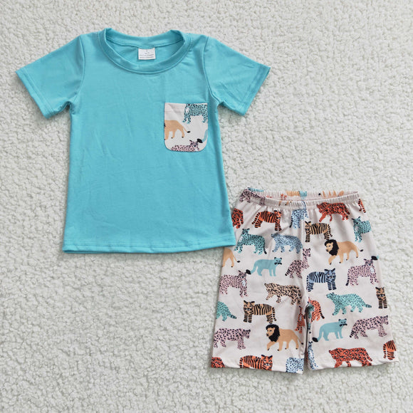 Promotional Forest Animals Sky Blue Boys Shorts Sets