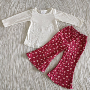 Promotional Solid Color White (4 colors series) Girls Long Sleeve+Trousers Sets