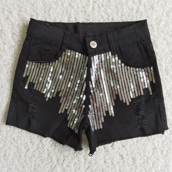 Sequins Black Girls Jeans Denim Shorts