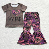 Promotional I Love My Dad Letters Jungle Camo Girls Short Sleeve+Trousers Sets